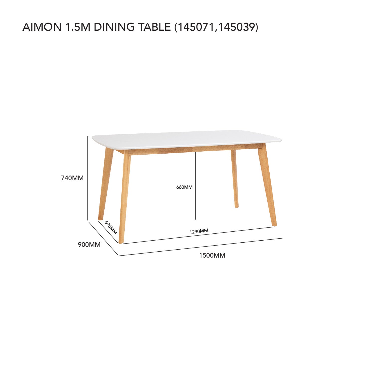 Aimon 900 x 1500 Dining Table in White Lacquered Colour