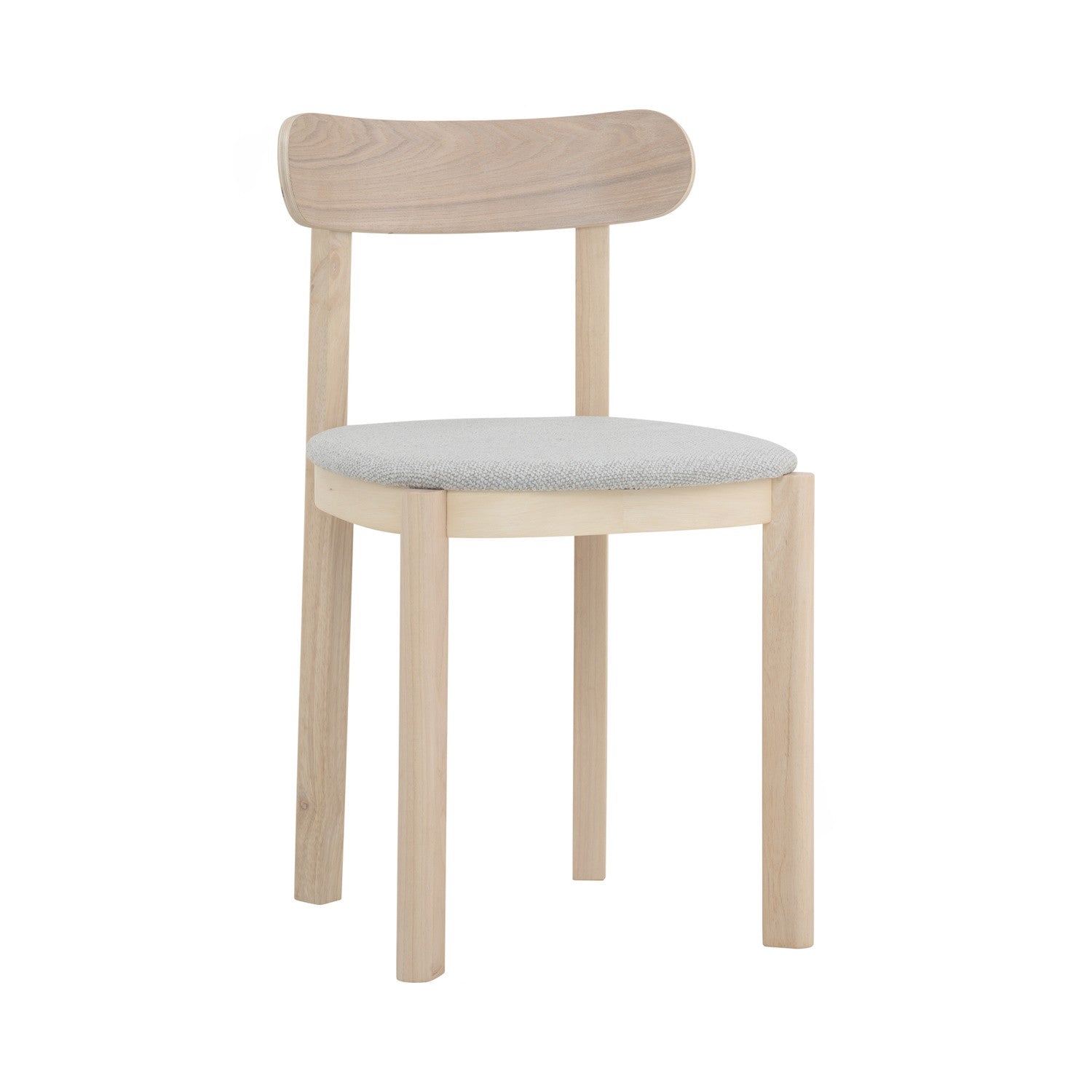 (2set) Lowen Dining Chair with White Wash colour frame, Light Grey colour Rubby fabric seat.