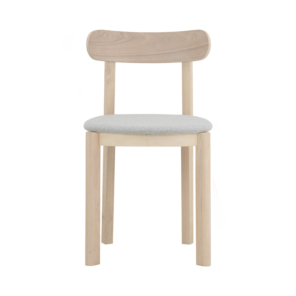 (2set) Lowen Dining Chair with White Wash colour frame, Light Grey colour Rubby fabric seat.