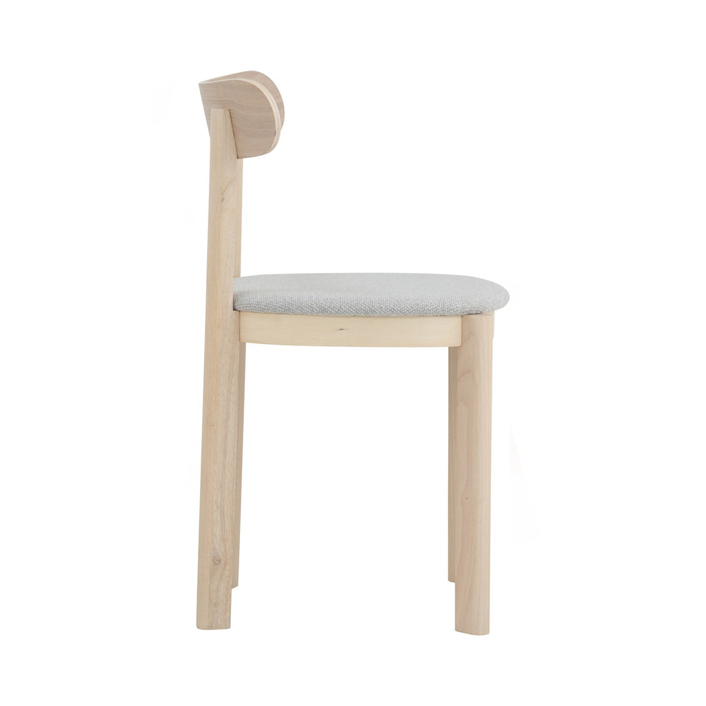 (2set) Lowen Dining Chair with White Wash colour frame, Light Grey colour Rubby fabric seat.