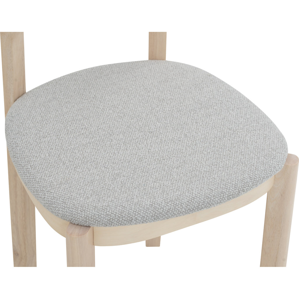 (2set) Lowen Dining Chair with White Wash colour frame, Light Grey colour Rubby fabric seat.