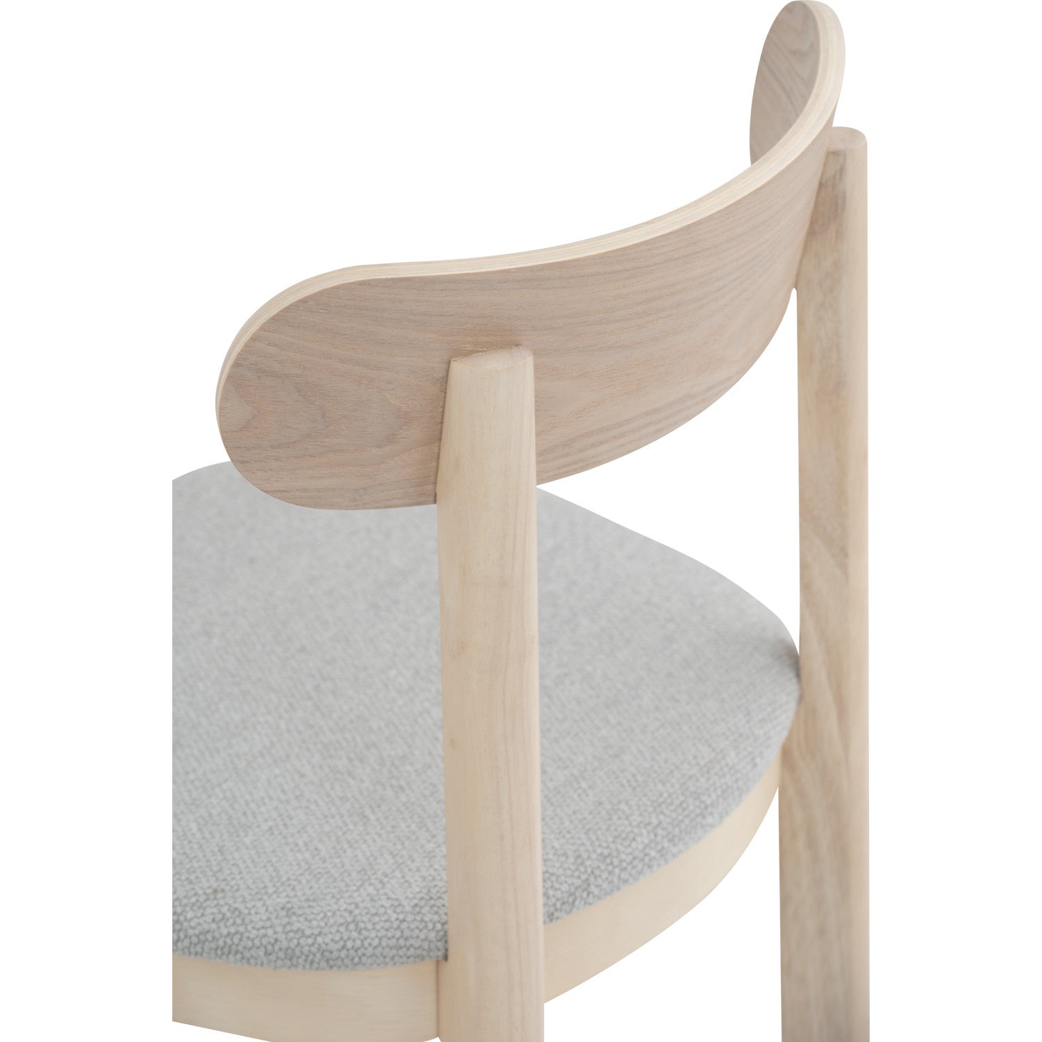 (2set) Lowen Dining Chair with White Wash colour frame, Light Grey colour Rubby fabric seat.