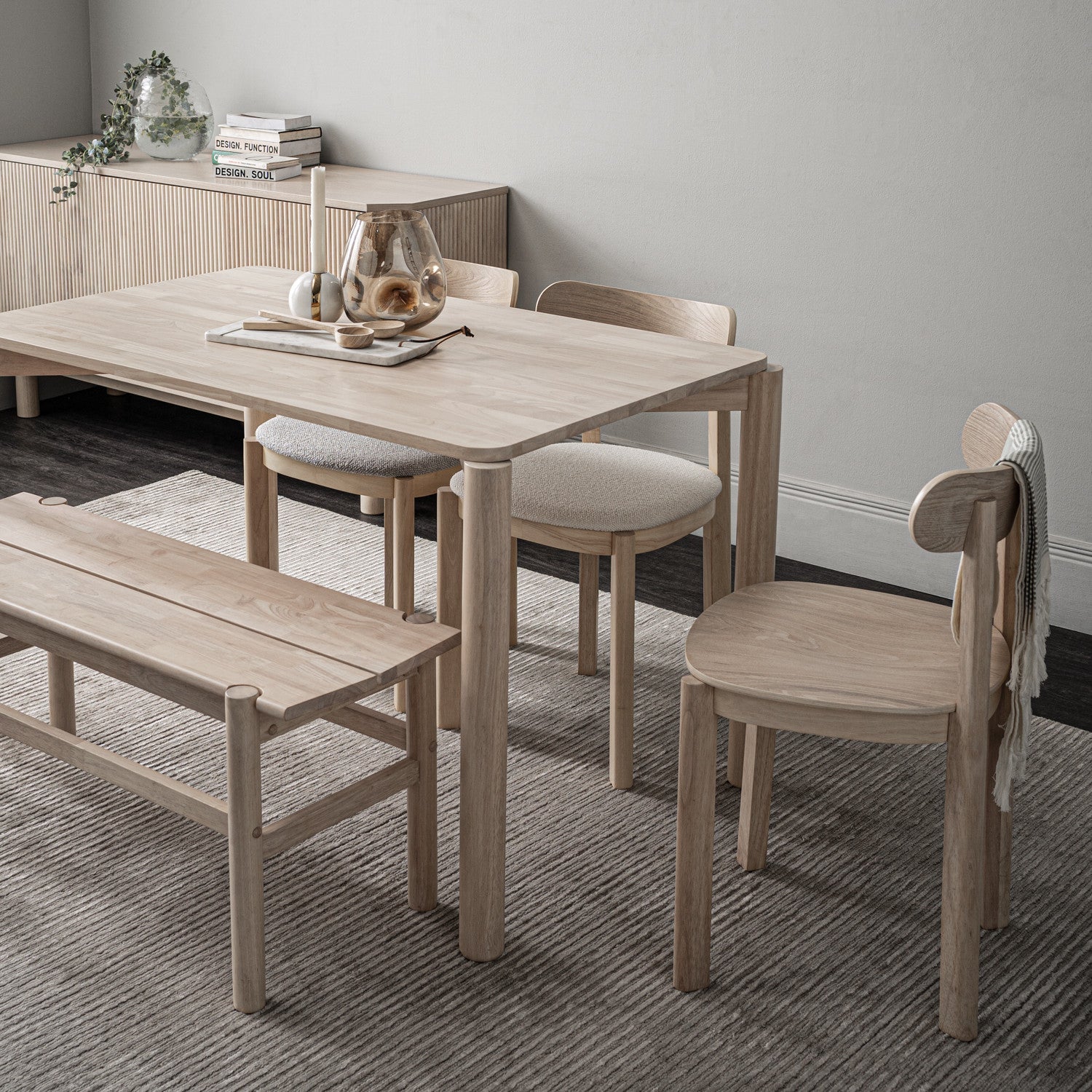 (2 set) Lowen Dining Chair with White Wash colour frame, White Wash colour wooden seat.