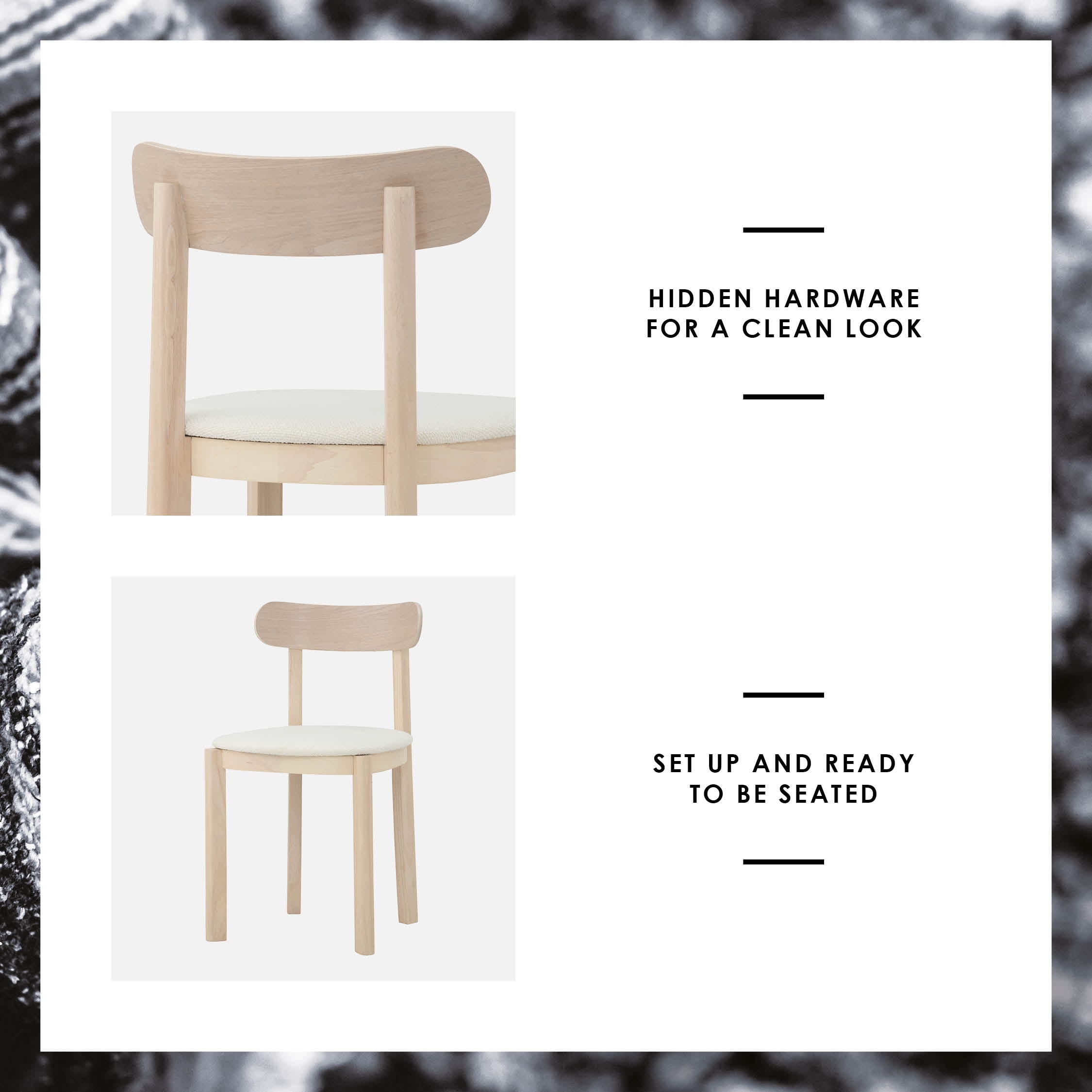 (2 set) Lowen Dining Chair with White Wash colour frame, White Wash colour wooden seat.