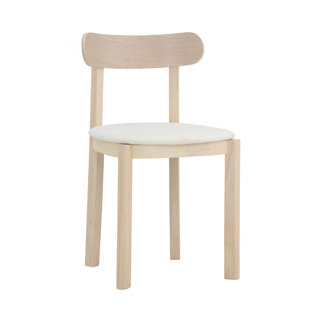 (2set) Lowen Dining Chair with White Wash colour frame, Cream White colour Rubby fabric seat.