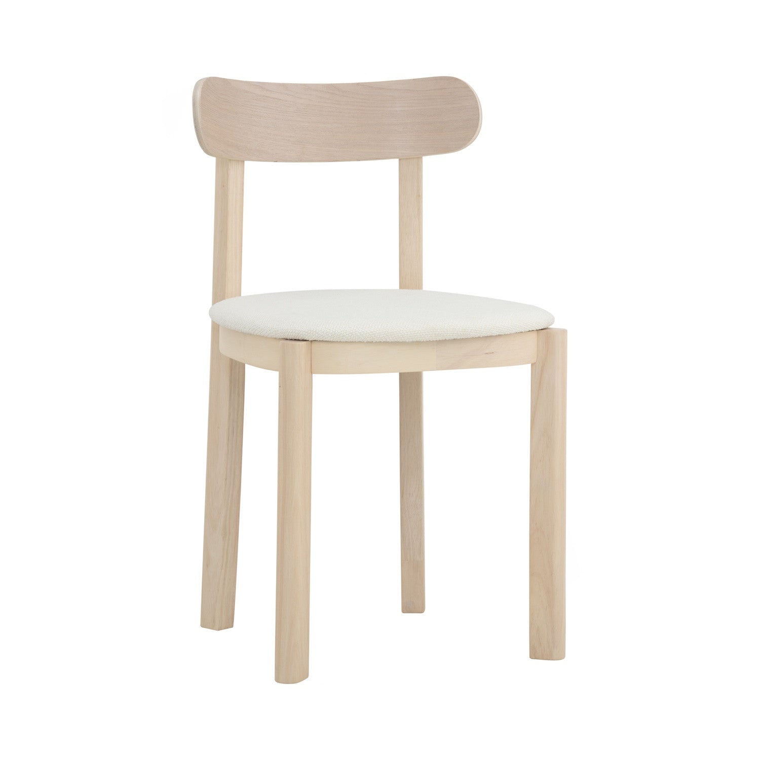 (2set) Lowen Dining Chair with White Wash colour frame, Cream White colour Rubby fabric seat.