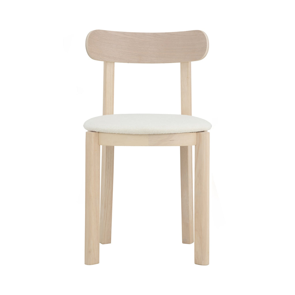 (2set) Lowen Dining Chair with White Wash colour frame, Cream White colour Rubby fabric seat.
