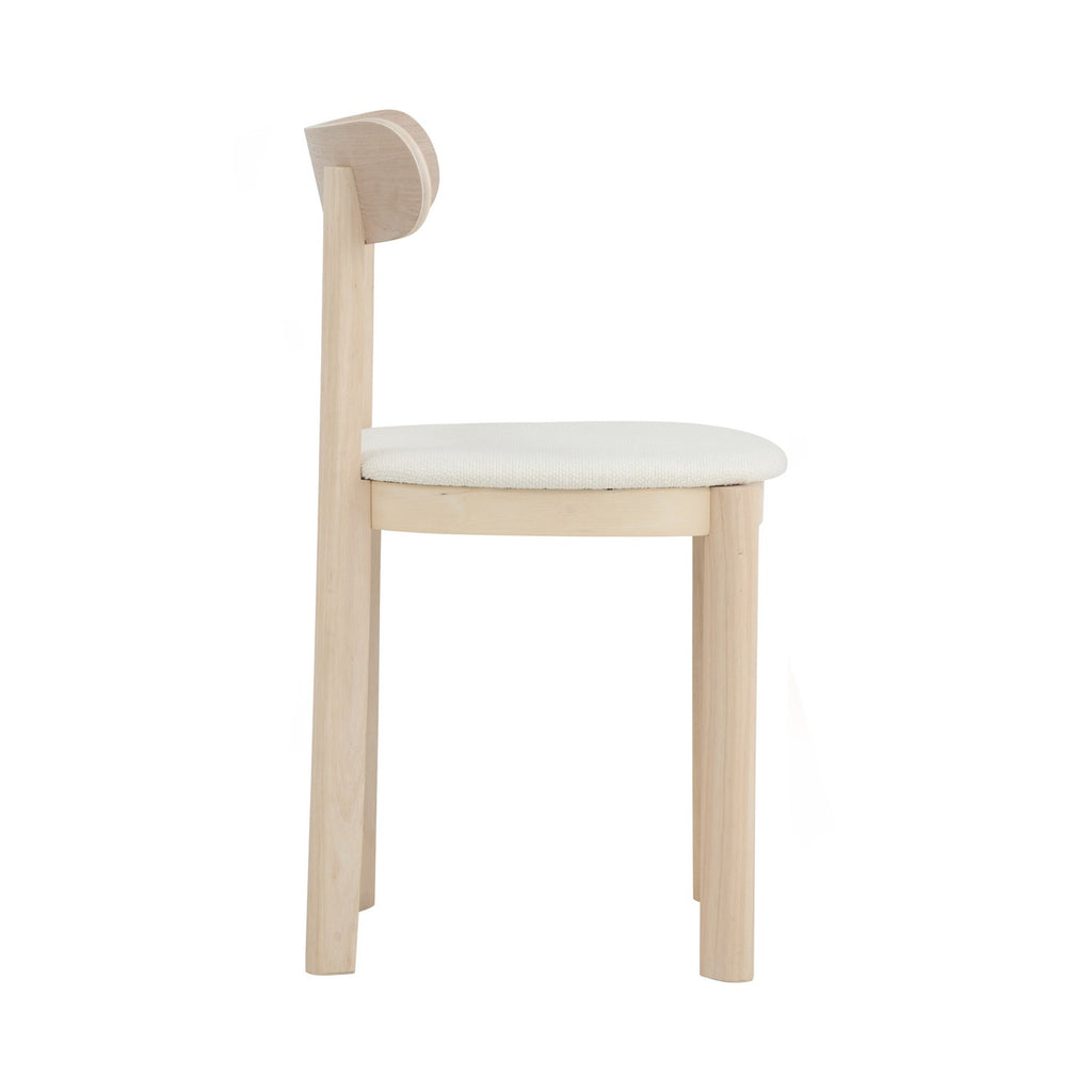 (2set) Lowen Dining Chair with White Wash colour frame, Cream White colour Rubby fabric seat.