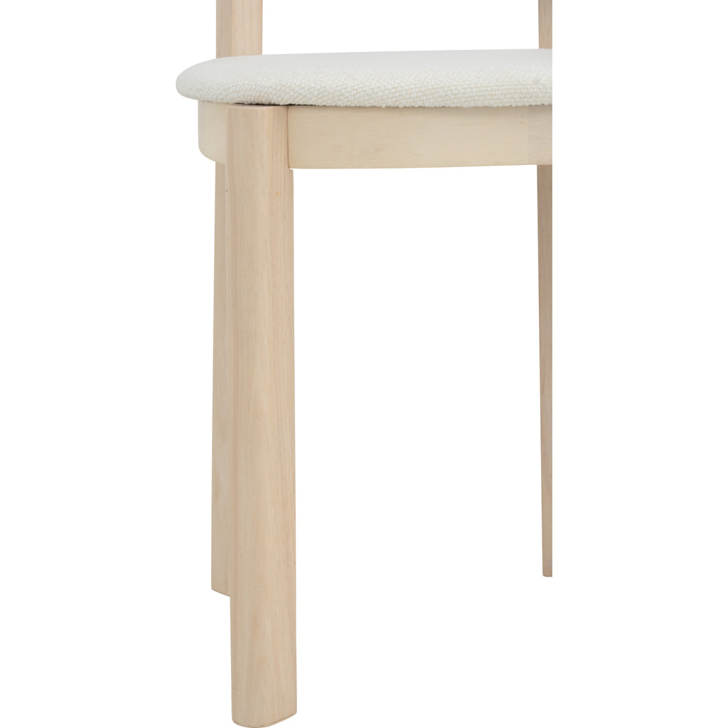 (2set) Lowen Dining Chair with White Wash colour frame, Cream White colour Rubby fabric seat.