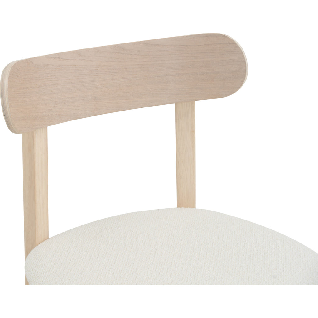 (2set) Lowen Dining Chair with White Wash colour frame, Cream White colour Rubby fabric seat.