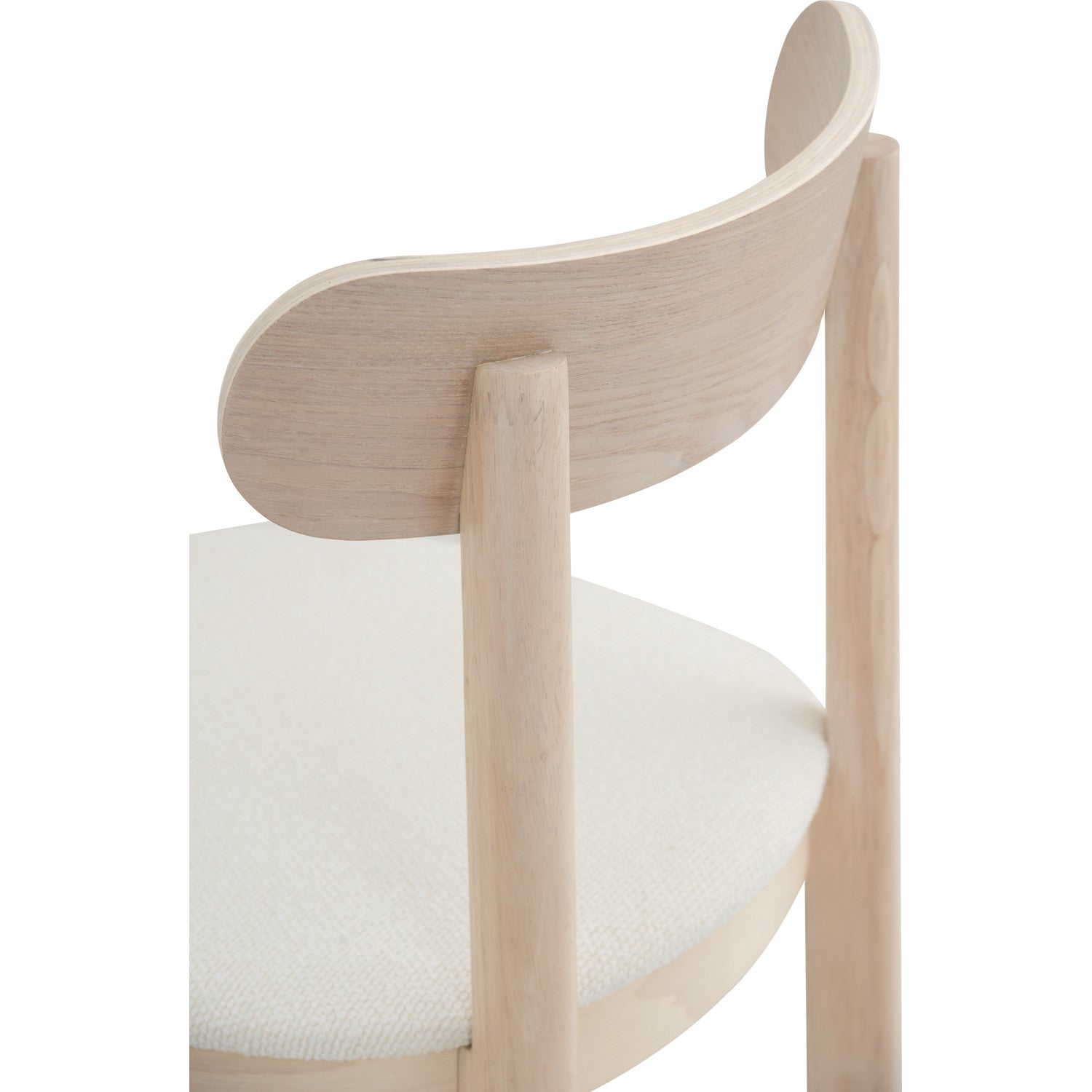 (2set) Lowen Dining Chair with White Wash colour frame, Cream White colour Rubby fabric seat.