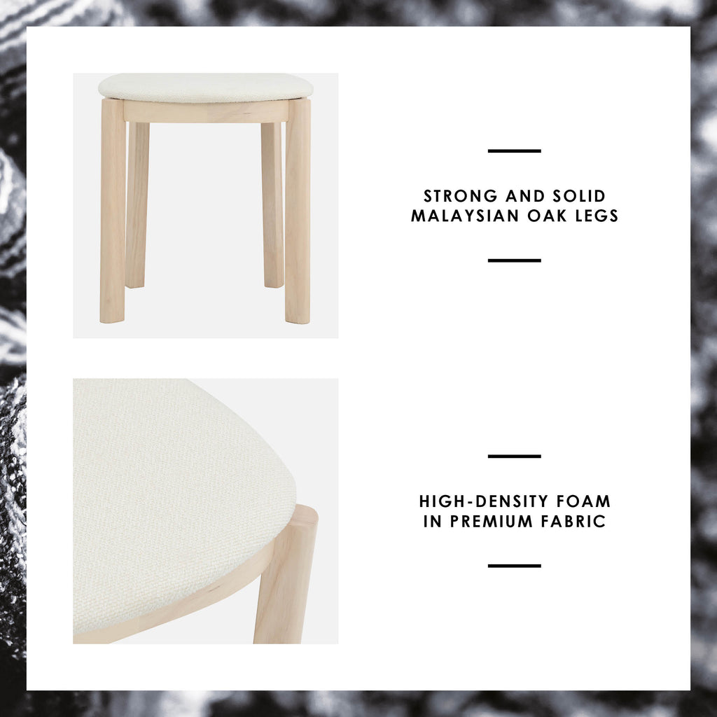 (2set) Lowen Dining Chair with White Wash colour frame, Cream White colour Rubby fabric seat.