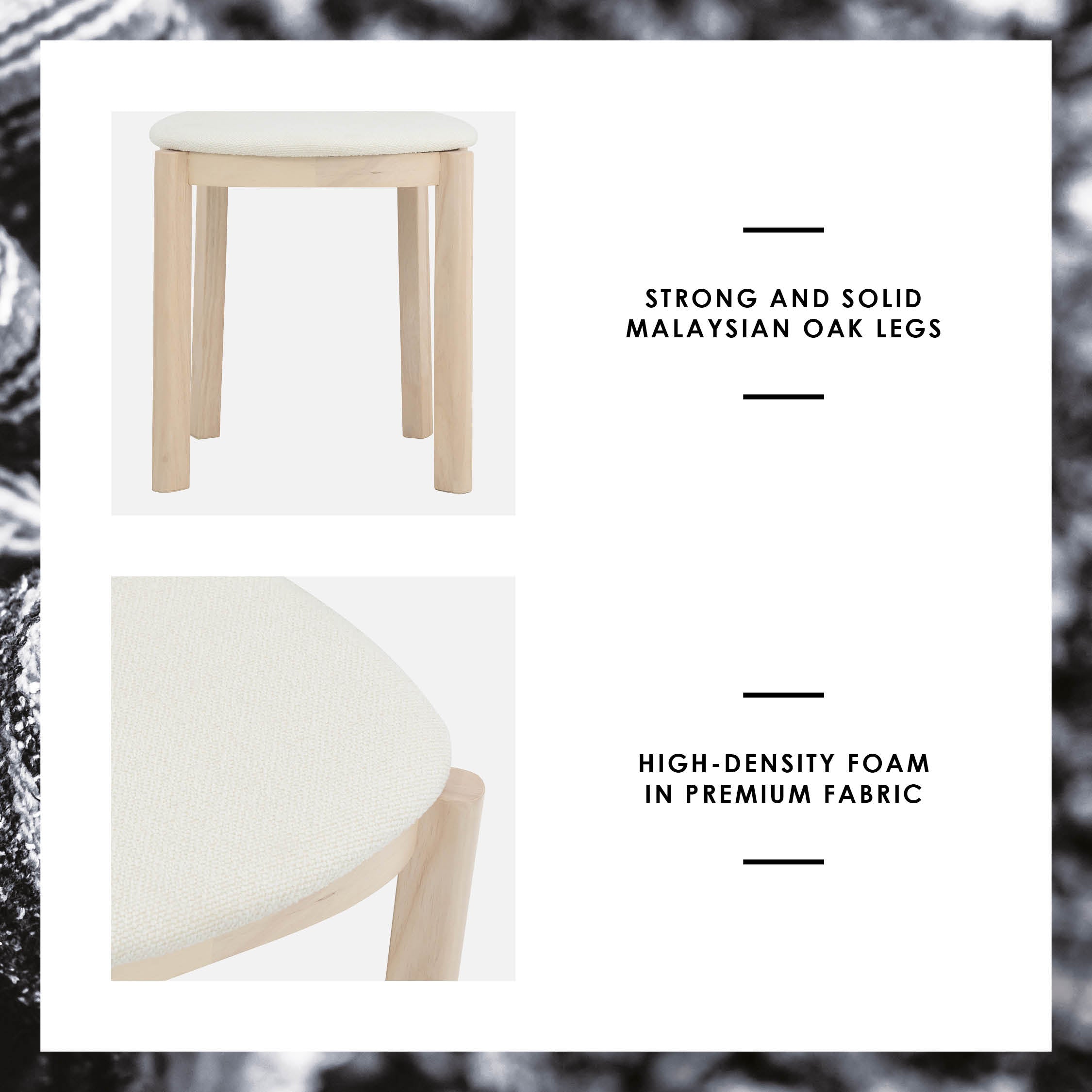 (2set) Lowen Dining Chair with White Wash colour frame, Cream White colour Rubby fabric seat.