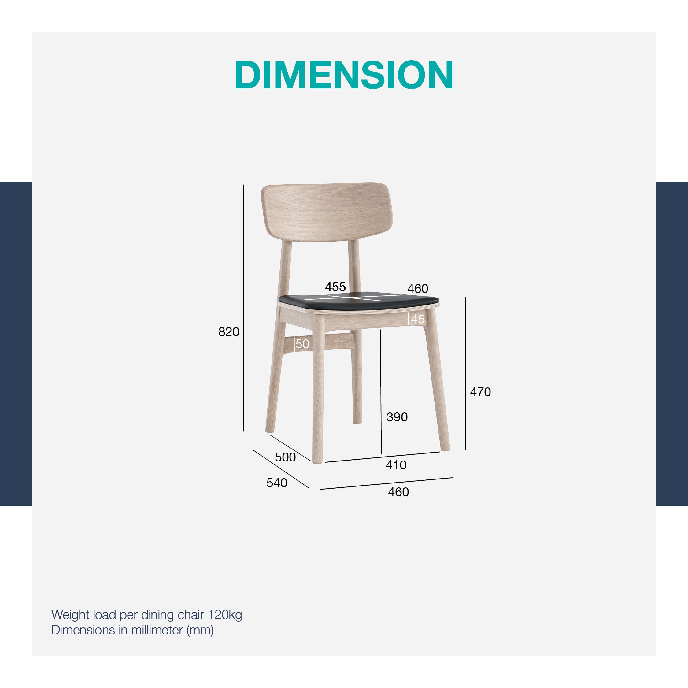 (2set) Tacy dining chair with White Wash leg, Espresso colour Premium Vinyl seat