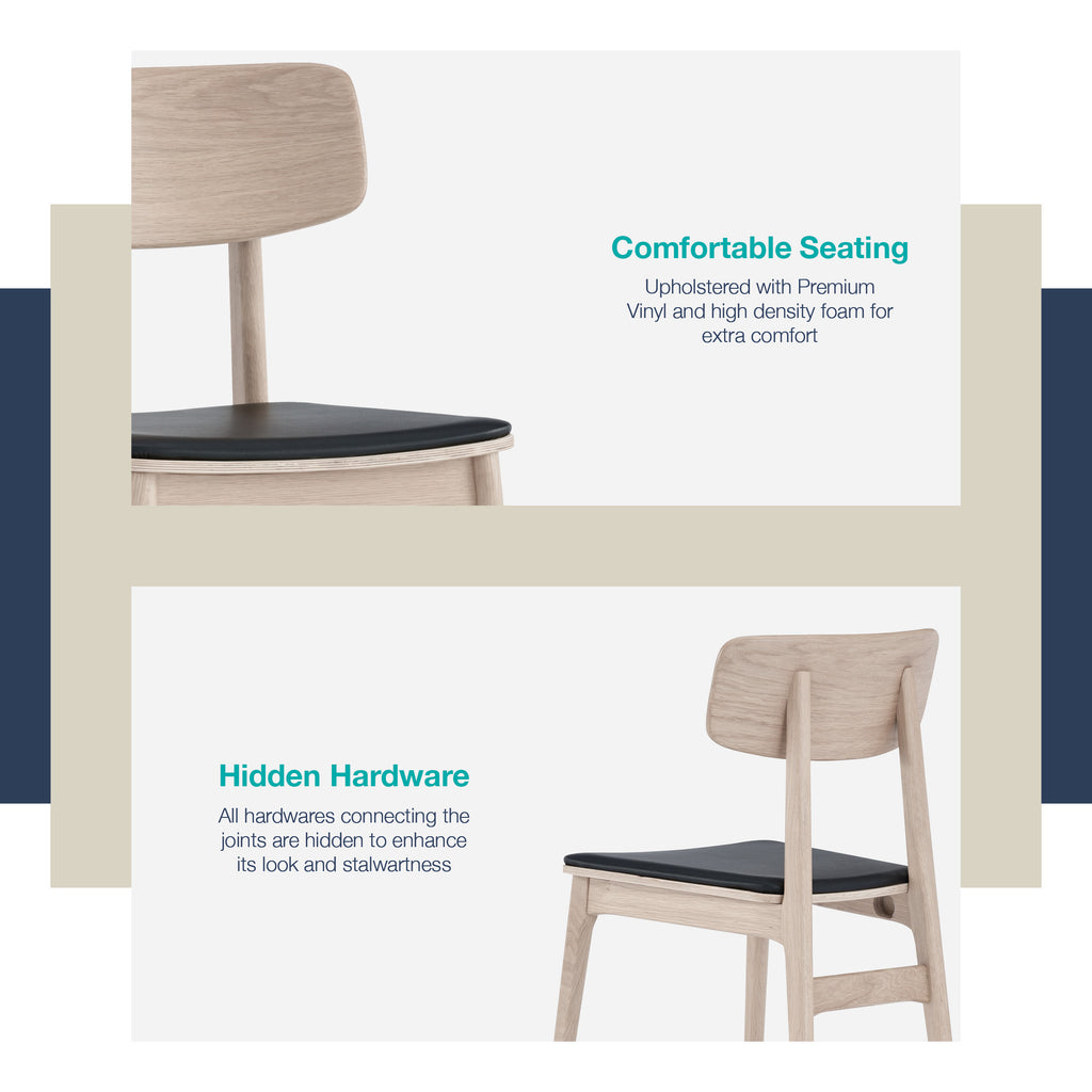 (2set) Tacy dining chair with Natural colour leg, Mocha colour Premium Vinyl seat.