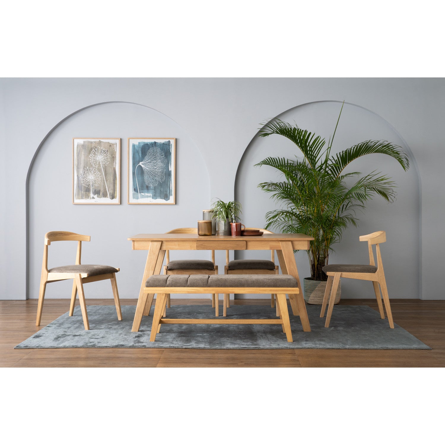 (2set) Rufus Dining Chair with Natural colour leg, Oak colour Moleen fabric