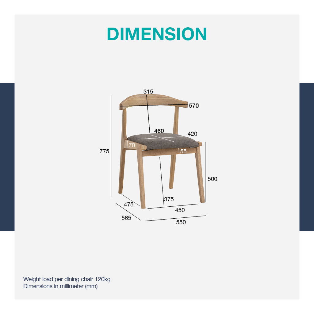 (2set) Rufus Dining Chair with Natural colour leg, Oak colour Moleen fabric