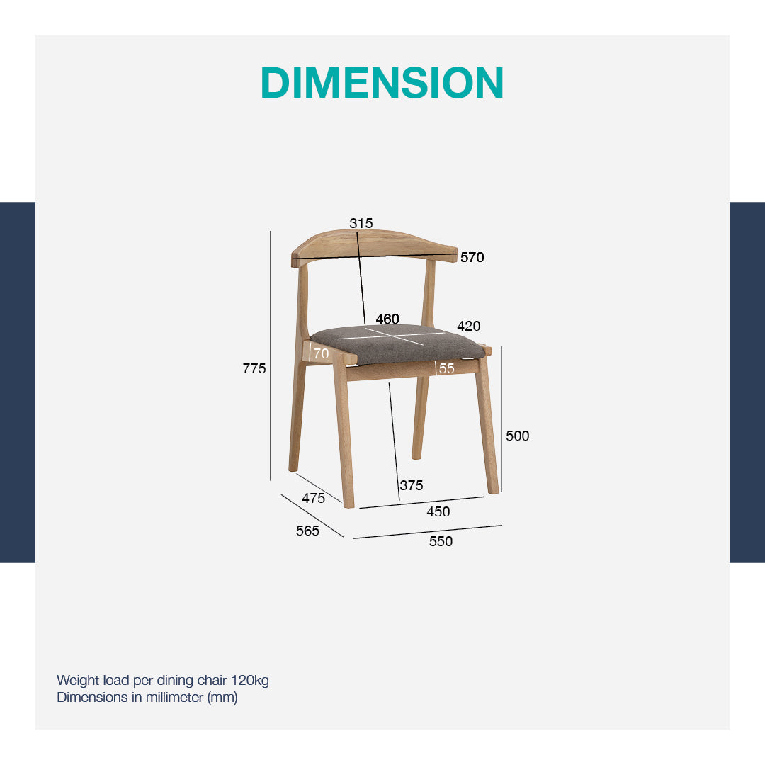 (2set) Rufus Dining Chair with Natural colour leg, Oak colour Moleen fabric