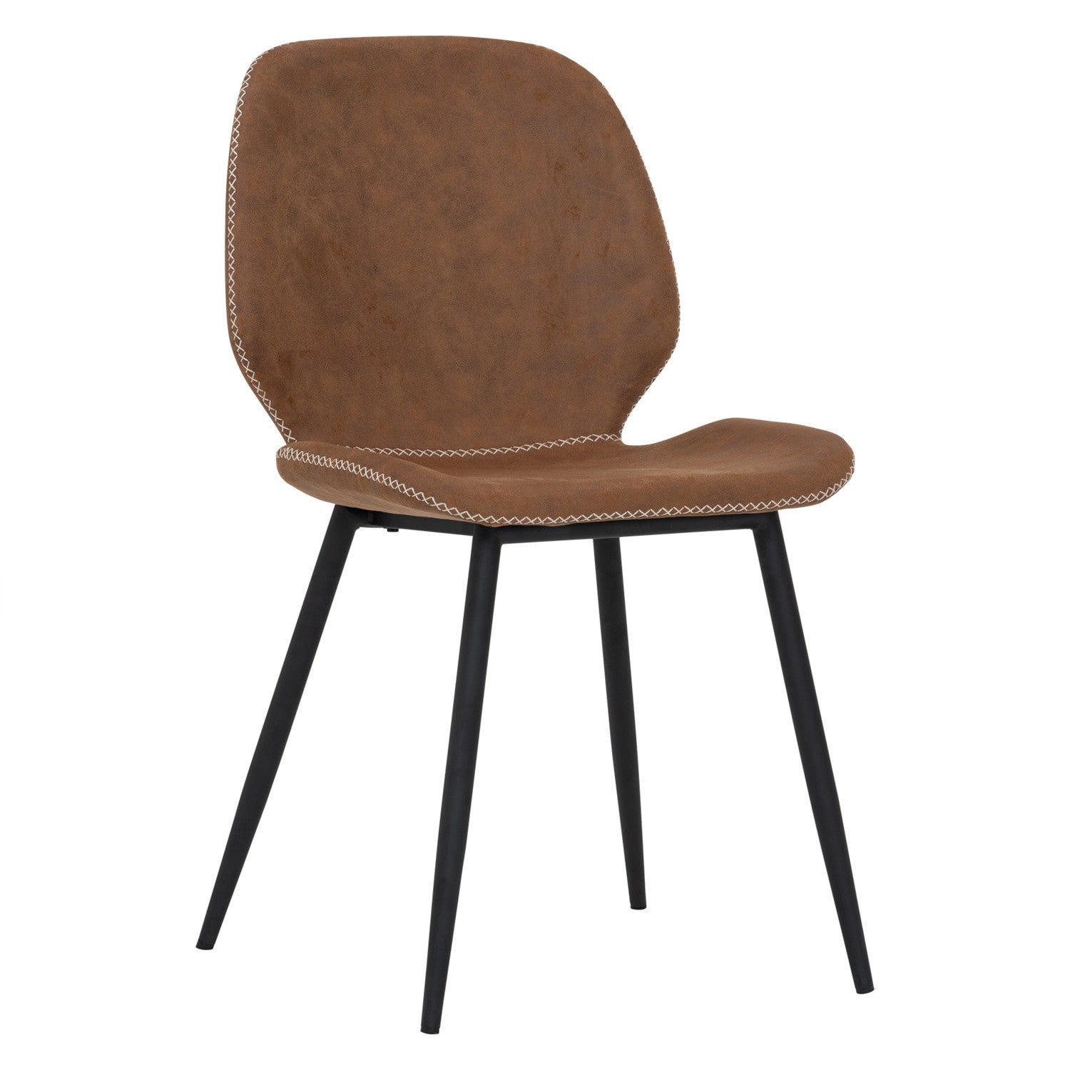 (2set) Nenzo Dining Chair with Matt Black Epoxy colour leg, Russet colour PU cover