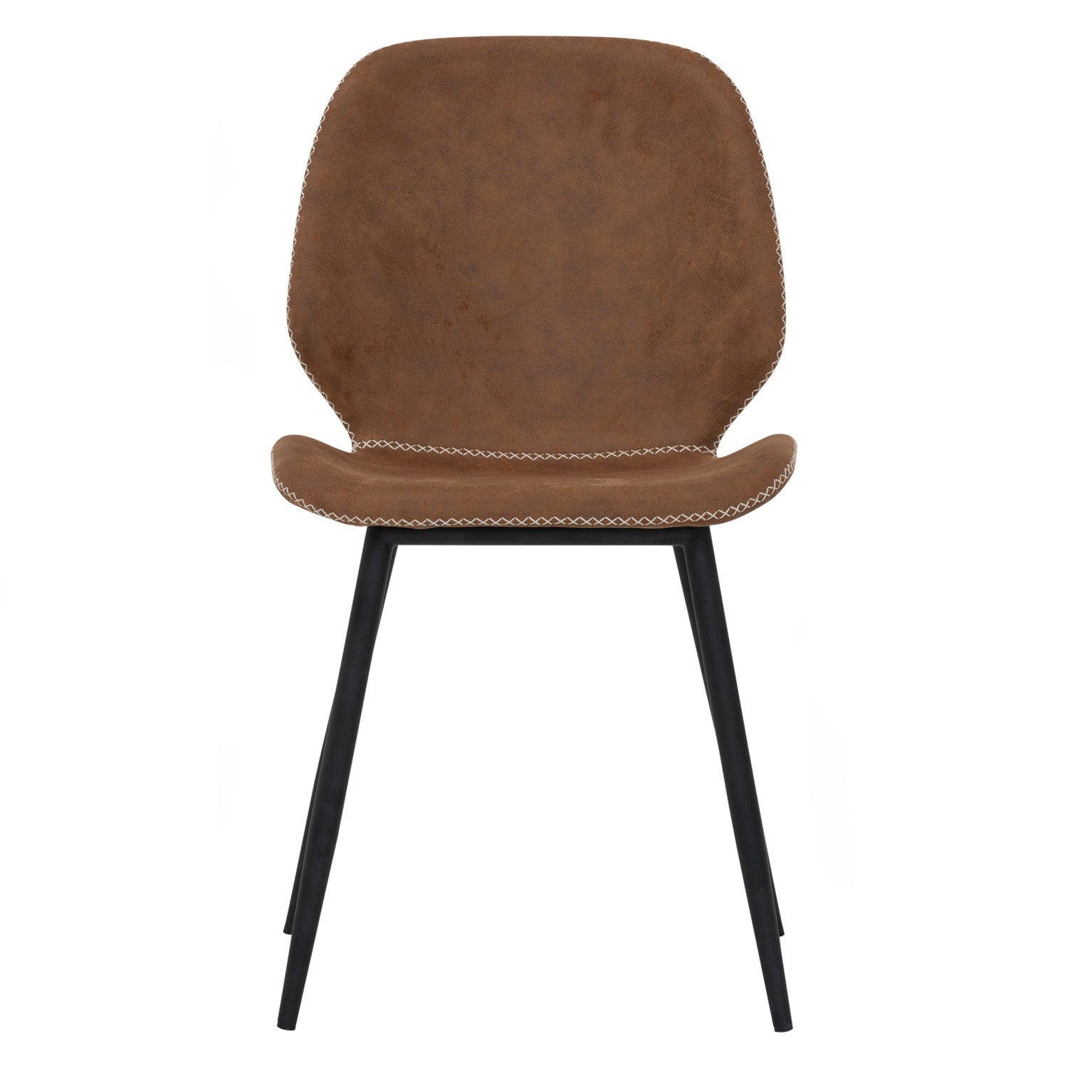 (2set) Nenzo Dining Chair with Matt Black Epoxy colour leg, Russet colour PU cover