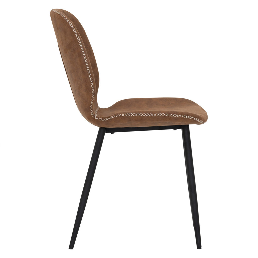 (2set) Nenzo Dining Chair with Matt Black Epoxy colour leg, Russet colour PU cover