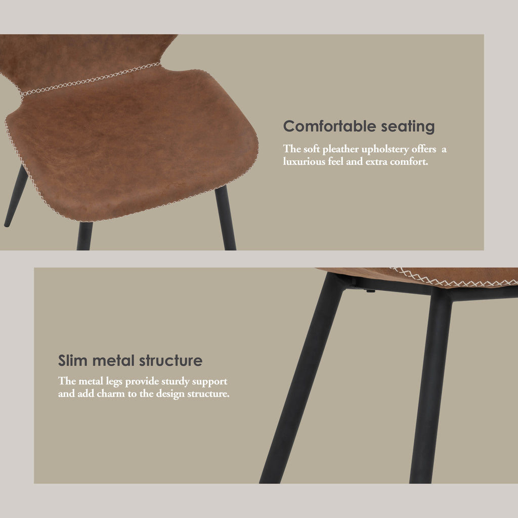 (2set) Nenzo Dining Chair with Matt Black Epoxy colour leg, Russet colour PU cover
