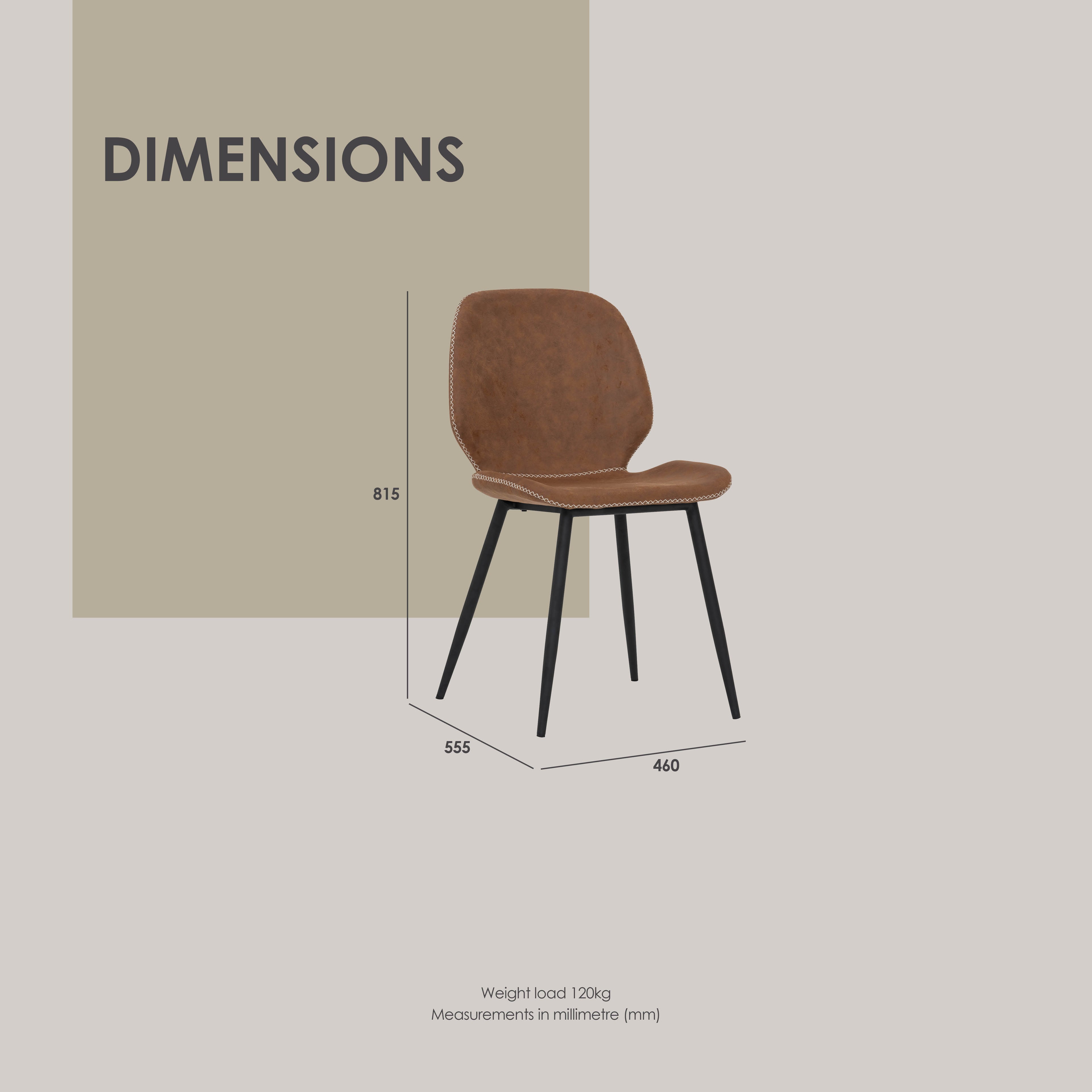 (2set) Nenzo Dining Chair with Matt Black Epoxy colour leg, Russet colour PU cover