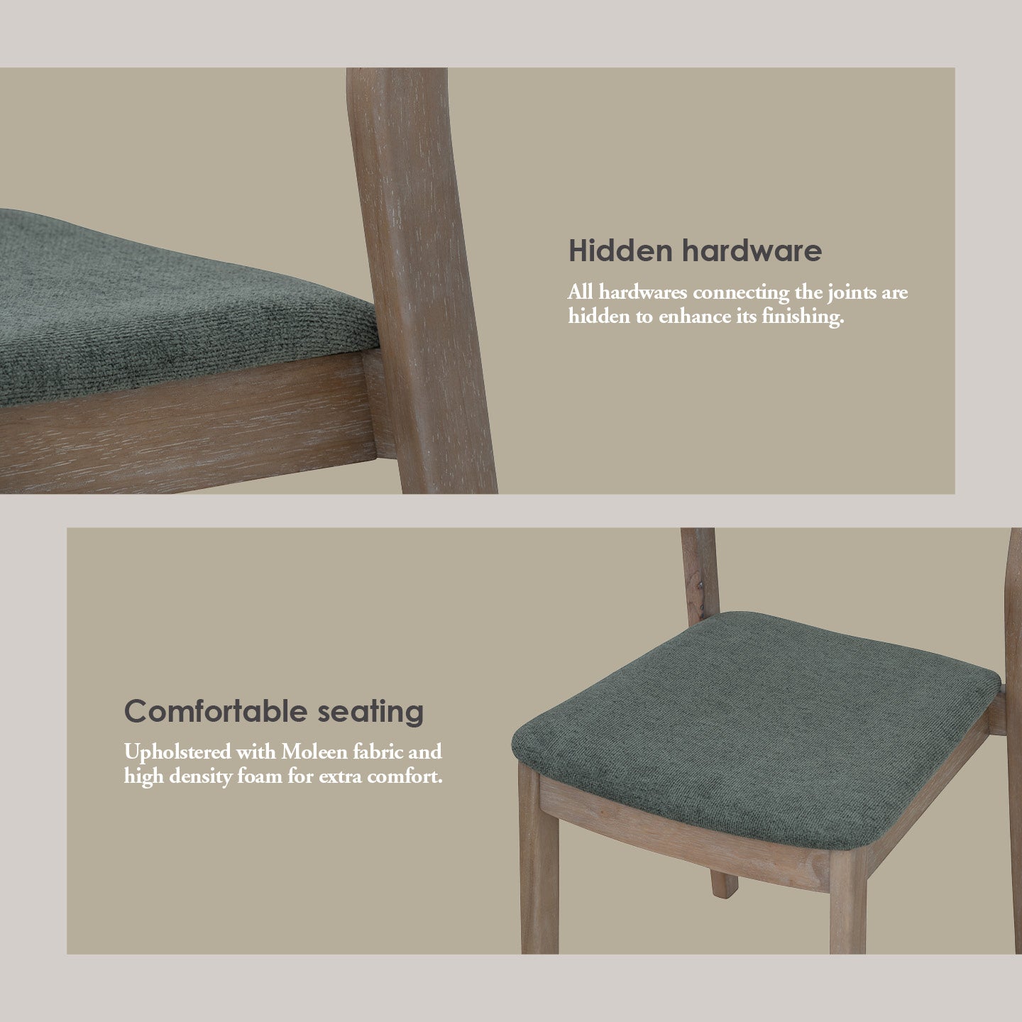 (2set) Haru Dining Chair with Navara Ash colour leg, Jade colour Moleen fabric.