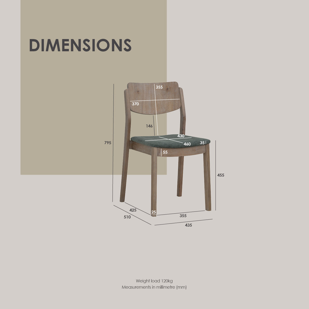 (2set) Haru Dining Chair with Navara Ash colour leg, Jade colour Moleen fabric.