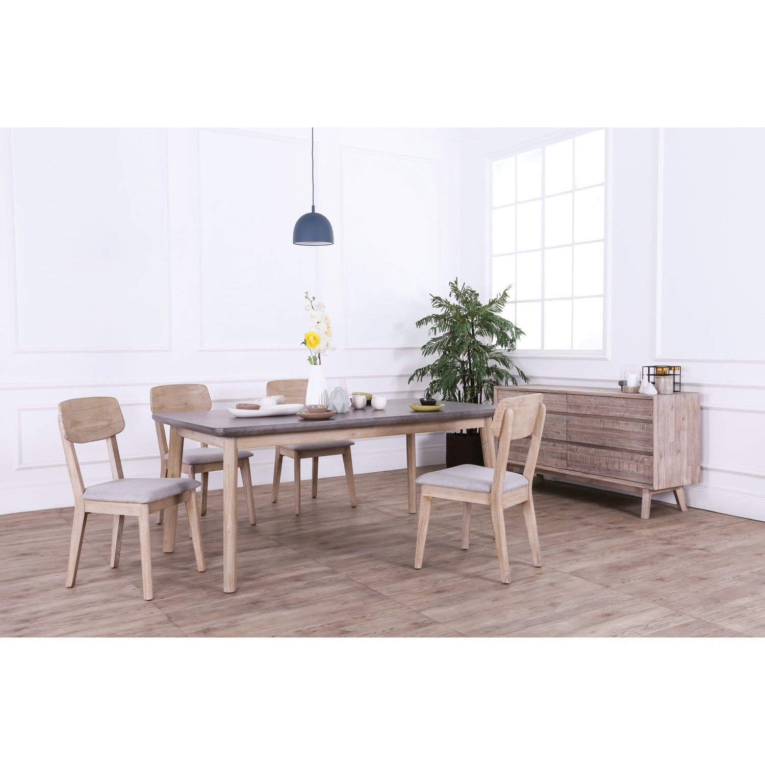 (2set) Moise Solid Wood Dining Chair with Sand Orleans Oak colour Frame, Graphite colour seat
