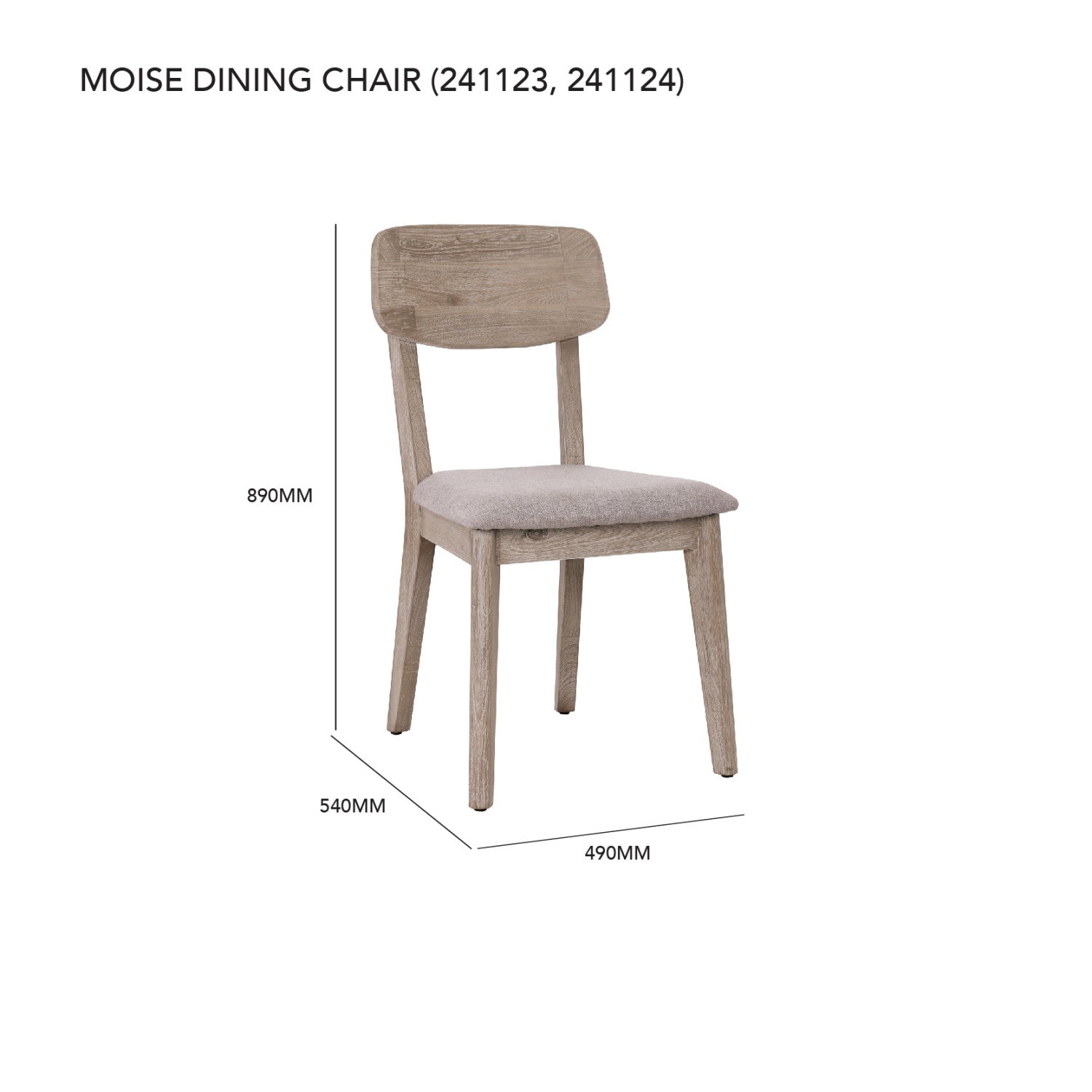(2set) Moise Solid Wood Dining Chair with Sand Orleans Oak colour Frame, Graphite colour seat