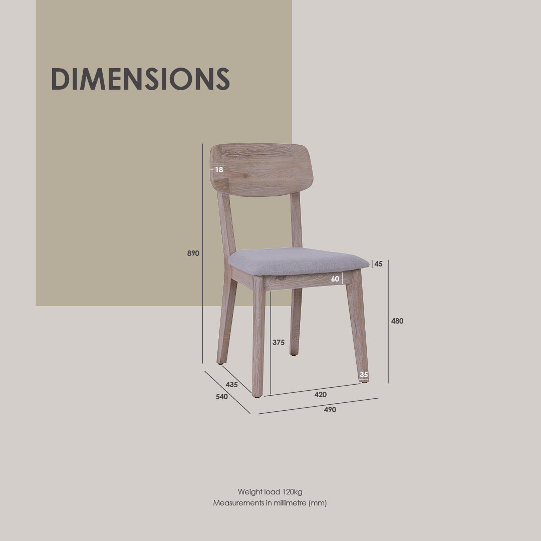 (2set) Moise Solid Wood Dining Chair with Sand Orleans Oak colour Frame, Graphite colour seat