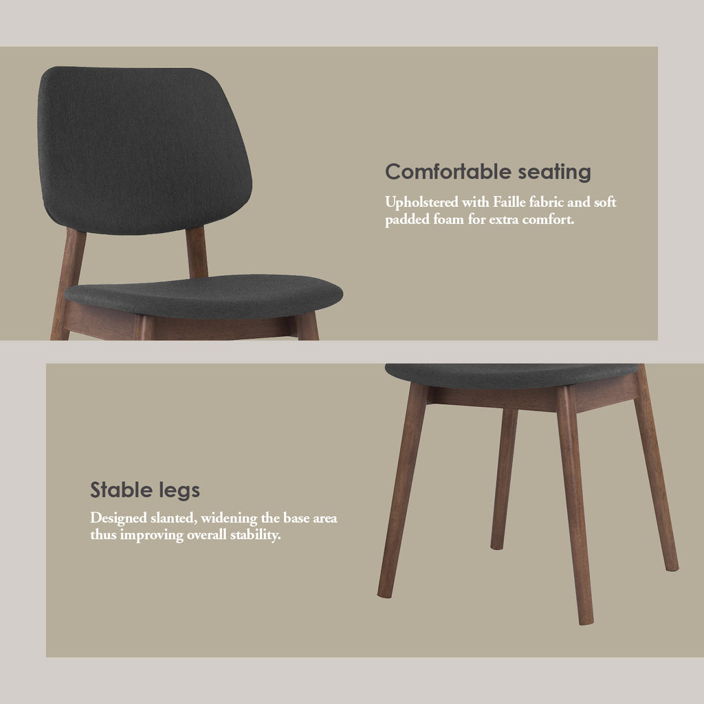 (2set) Mercy Chair in Cocoa colour frame, Dark Grey colour Faille fabric.