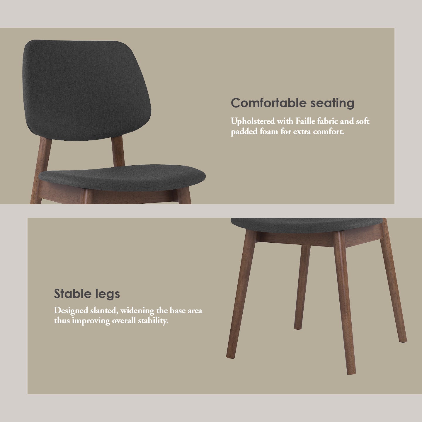 (2set) Mercy Chair in Cocoa colour frame, Dark Grey colour Faille fabric.