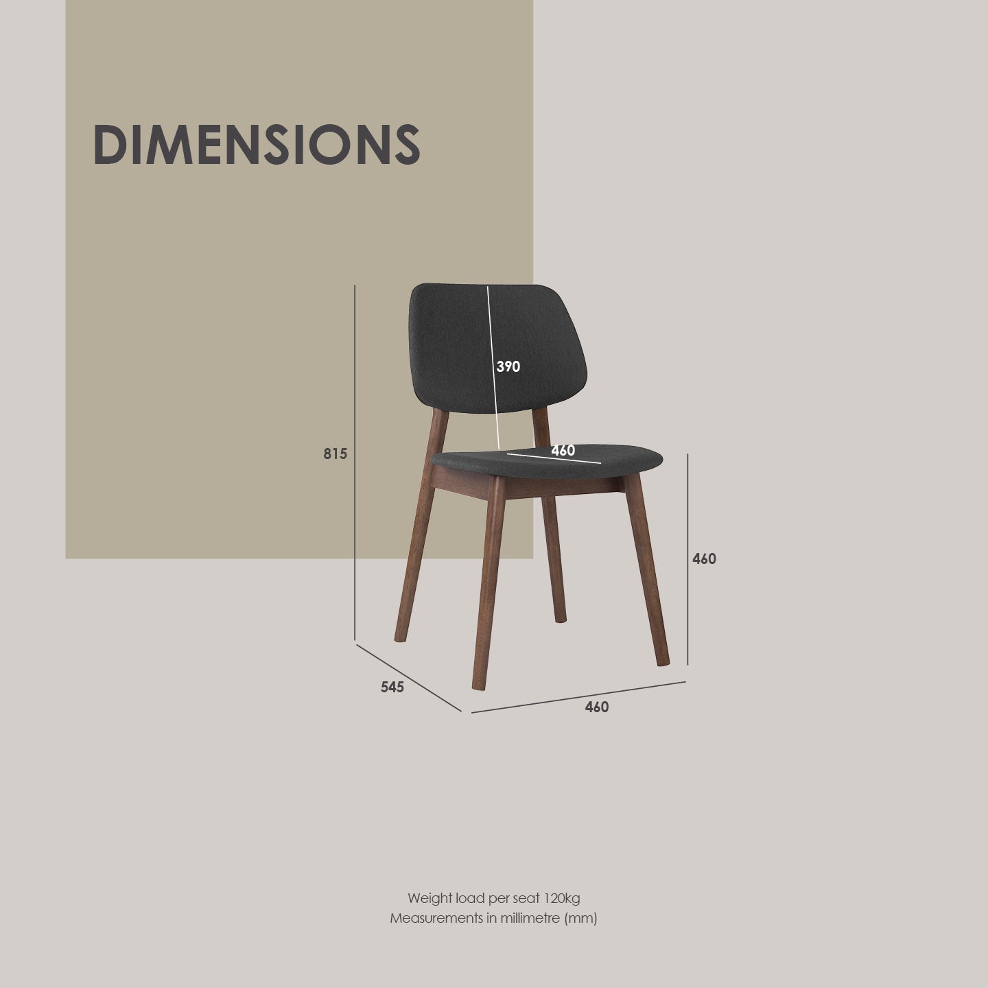 (2set) Mercy Chair in Cocoa colour frame, Dark Grey colour Faille fabric.