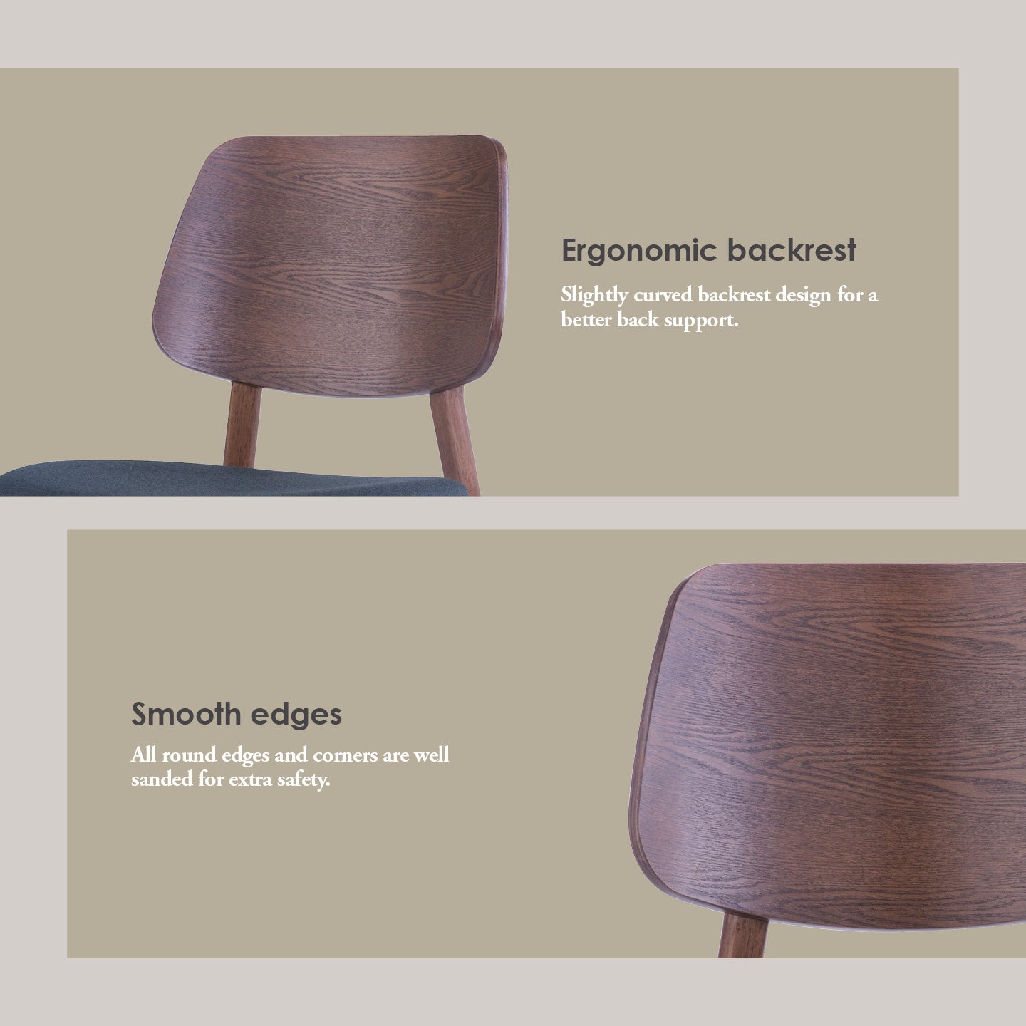 (2set) Mercy Chair in Cocoa colour frame, Dark Grey colour Faille fabric.