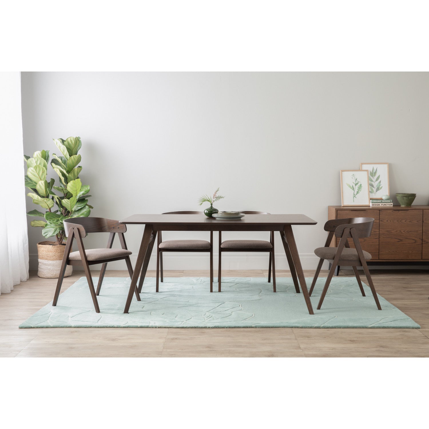 (2set) Carter dining chair in Dark Chestnut colour frame, Chestnut colour Dimity fabric seat