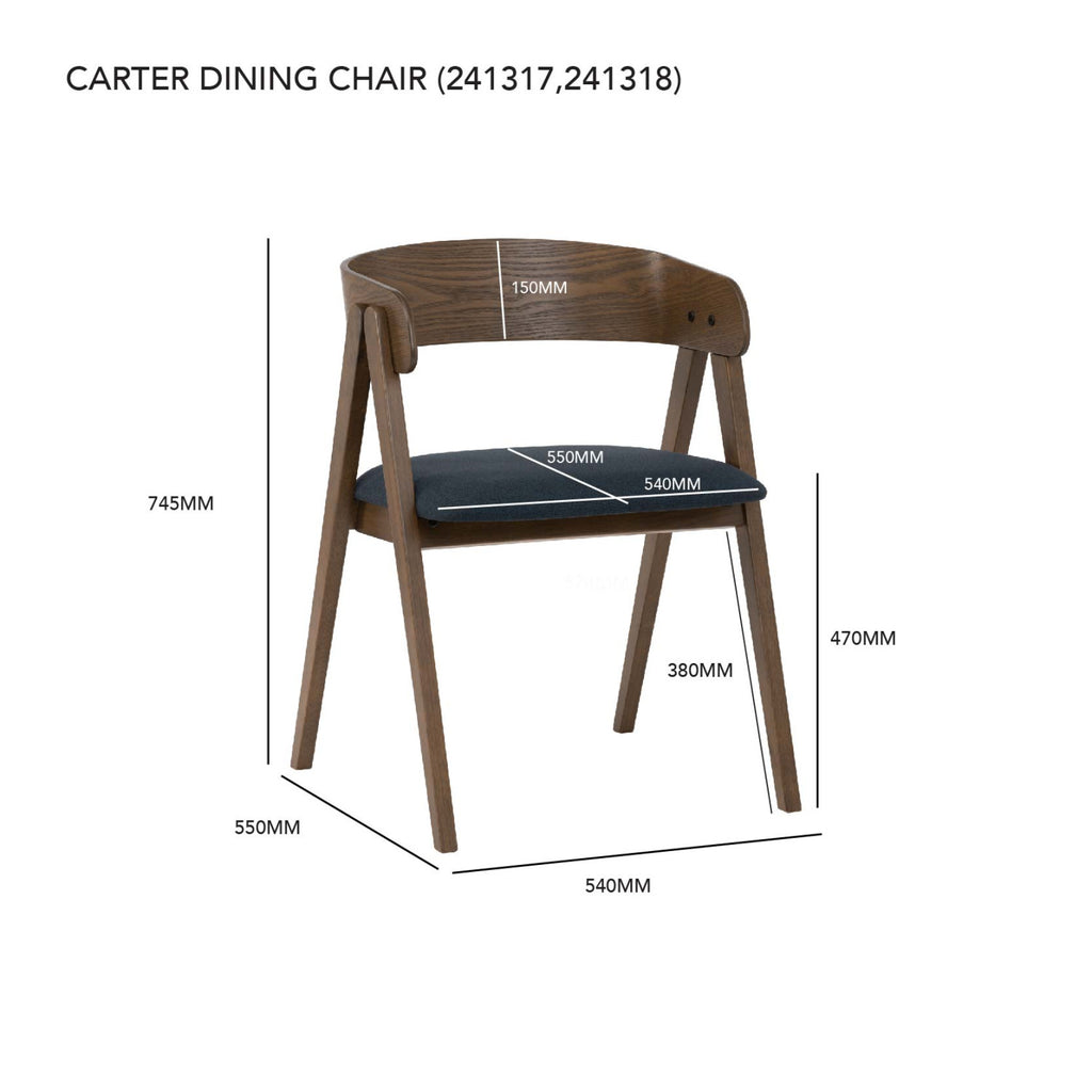 (2set) Carter dining chair in Dark Chestnut colour frame, Chestnut colour Dimity fabric seat