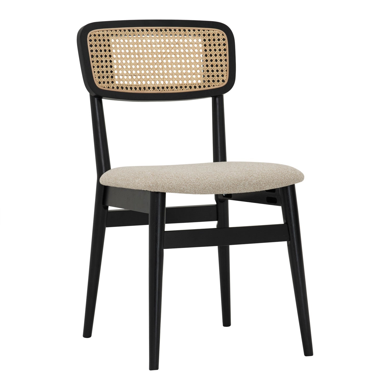(2Set) Arlo dining chair in Black colour frame, Beige colour Lake fabric cushion seat.