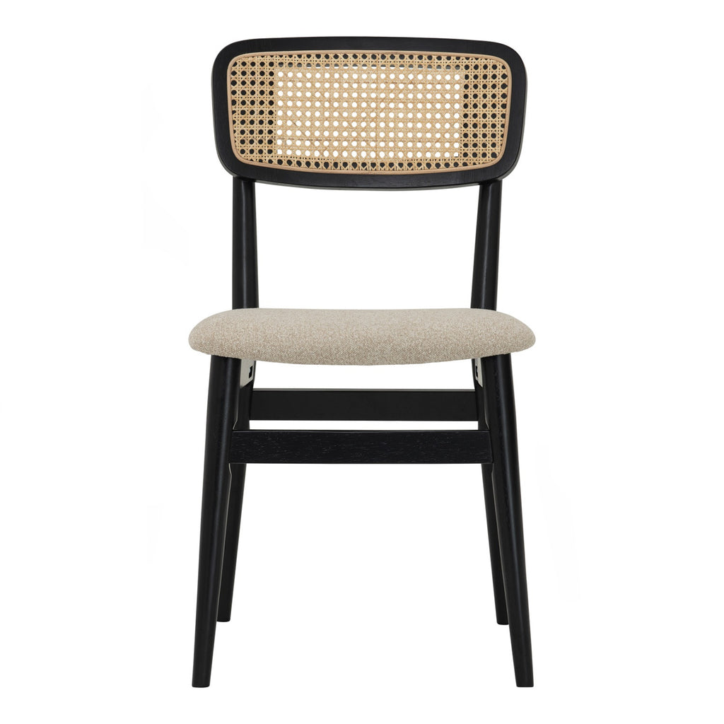 (2Set) Arlo dining chair in Black colour frame, Beige colour Lake fabric cushion seat.