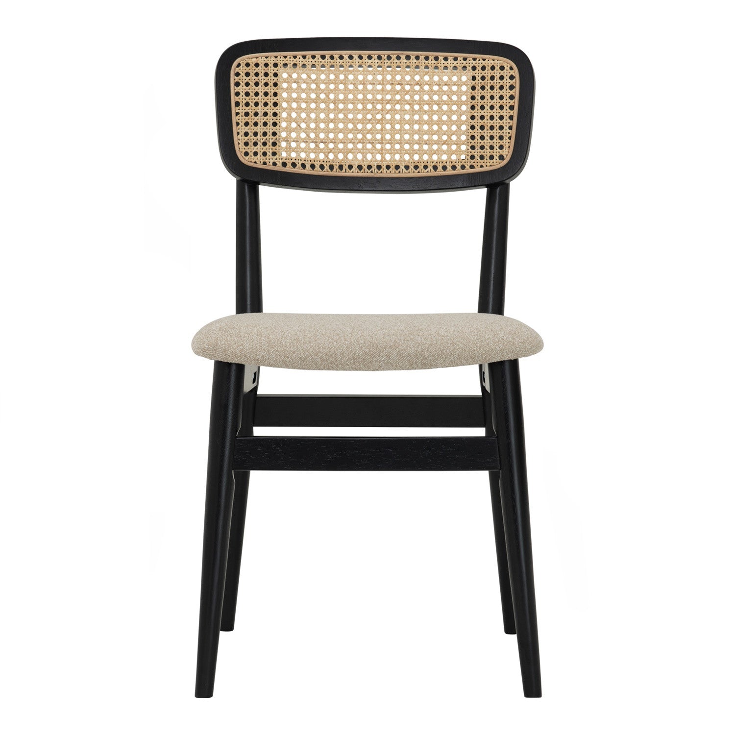 (2Set) Arlo dining chair in Black colour frame, Beige colour Lake fabric cushion seat.