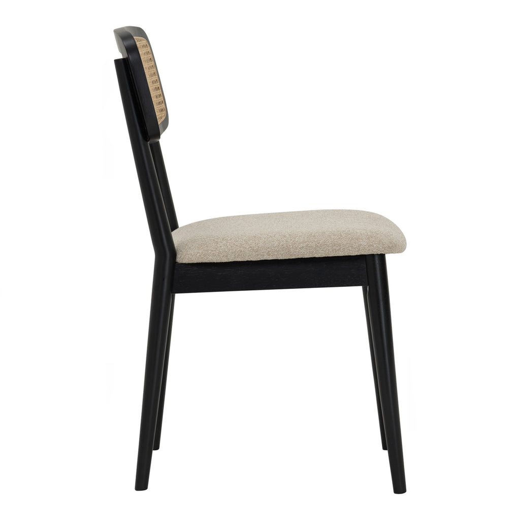 (2Set) Arlo dining chair in Black colour frame, Beige colour Lake fabric cushion seat.
