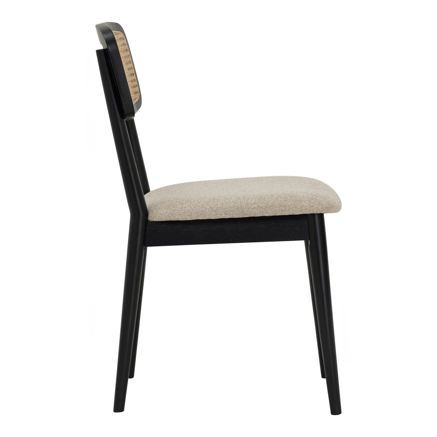 (2Set) Arlo dining chair in Black colour frame, Beige colour Lake fabric cushion seat.