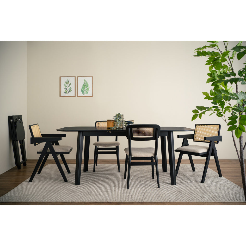 (2Set) Arlo dining chair in Black colour frame, Beige colour Lake fabric cushion seat.