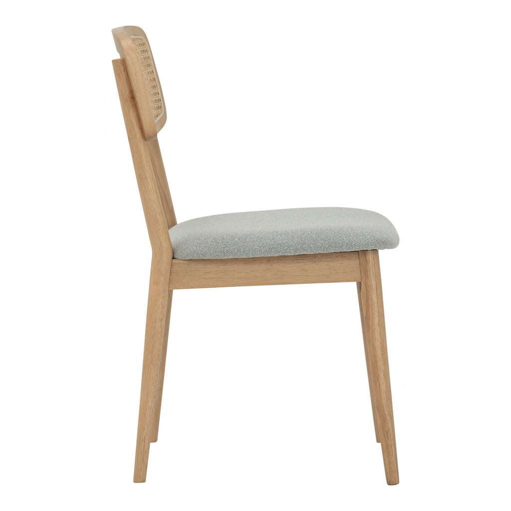 (2set) Arlo Dining Chair in Natural colour frame, Mint Grey colour Lake fabric cushion seat