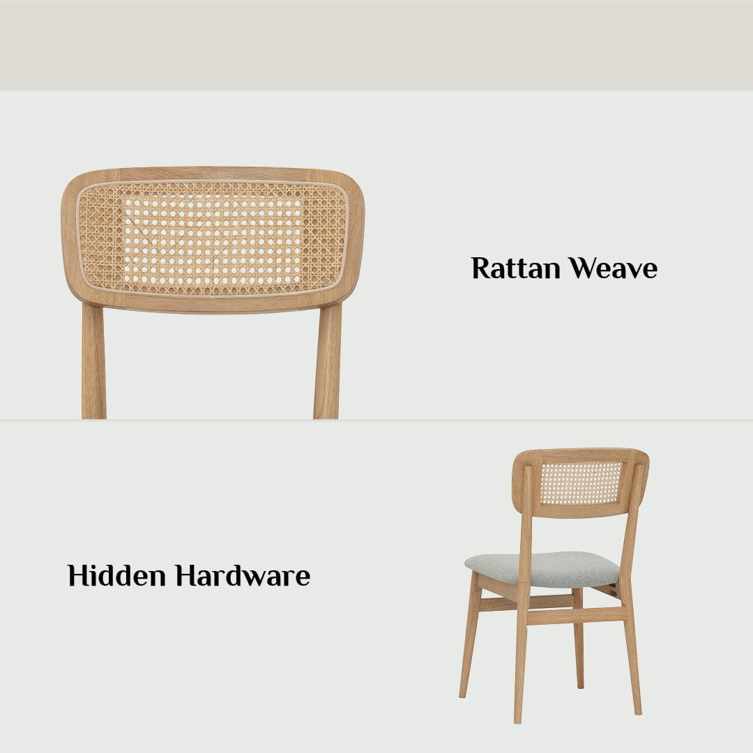 (2set) Arlo Dining Chair in Natural colour frame, Mint Grey colour Lake fabric cushion seat