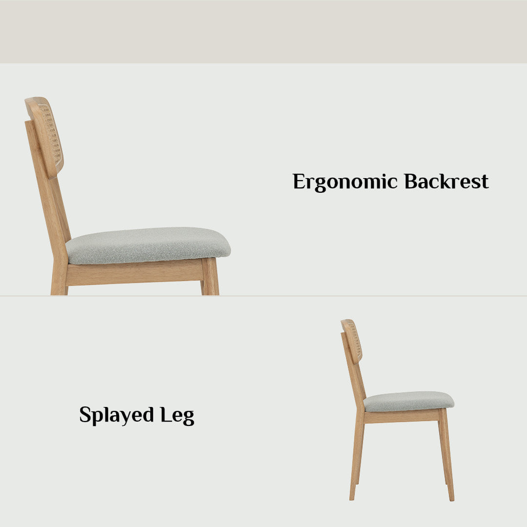 (2set) Arlo Dining Chair in Natural colour frame, Mint Grey colour Lake fabric cushion seat