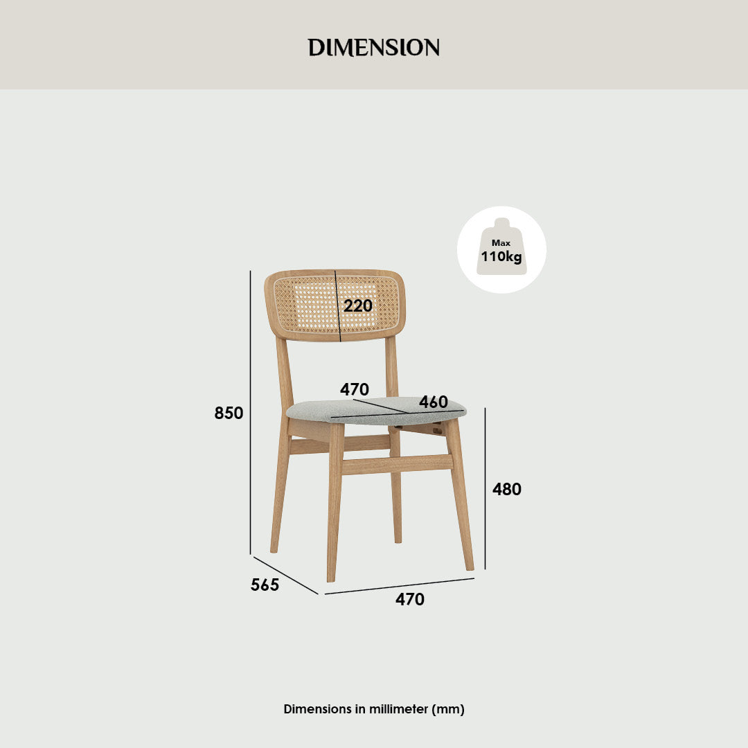 (2set) Arlo Dining Chair in Natural colour frame, Mint Grey colour Lake fabric cushion seat