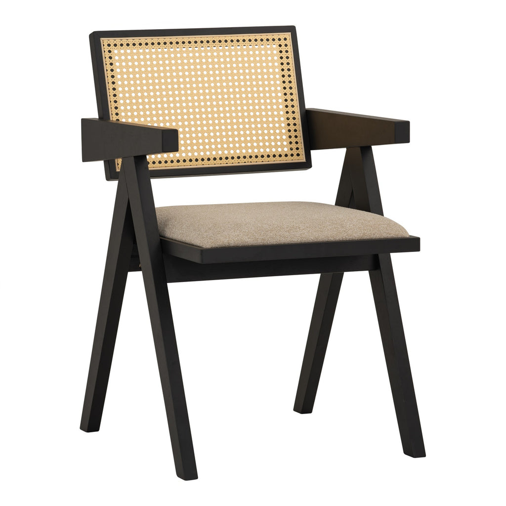 (2set) Kairi Dining Chair with Black colour frame, Beige colour Lake fabric seat