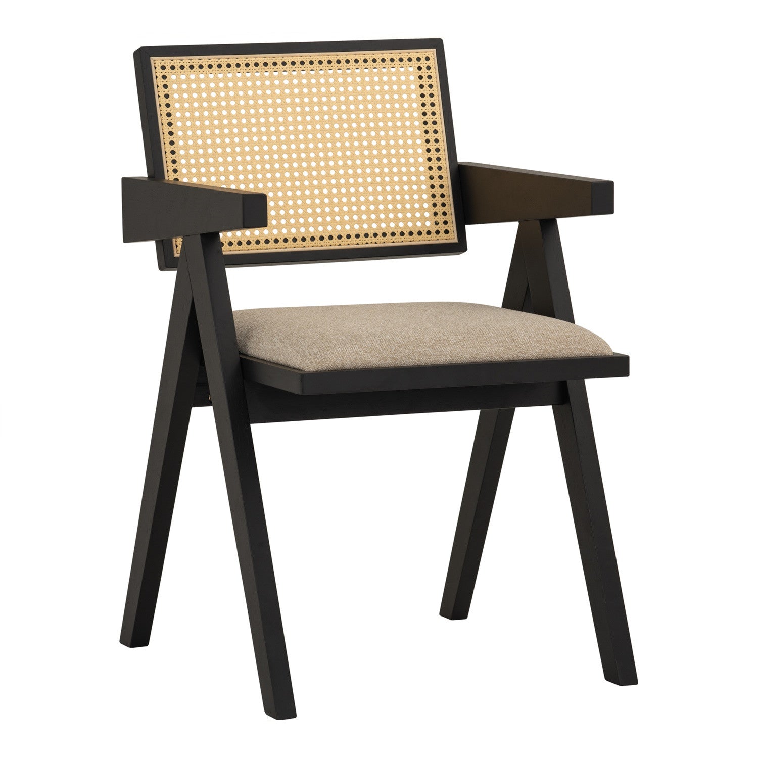 (2set) Kairi Dining Chair with Black colour frame, Beige colour Lake fabric seat